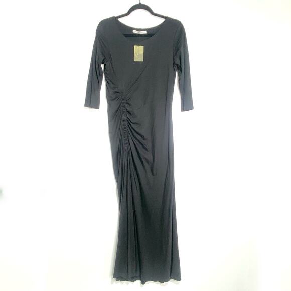 Peruvian Connection Black Long Sleeve Origami Stretch Midi Dress M - Picture 1 of 12